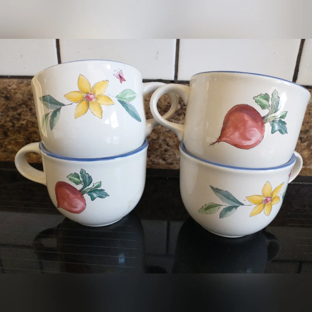 Set of 4 Pfaltzgraff Garden Party Coffee / Tea Cups - Picture 4 of 6